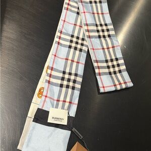 Burberry Light Blue Plaid Scarf Twilly Reversible and Authentic